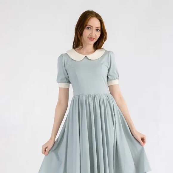 Tulip B Dresses & Skirts - Light Blue Peter Pan Collar Midi Dress with White Trim - Women